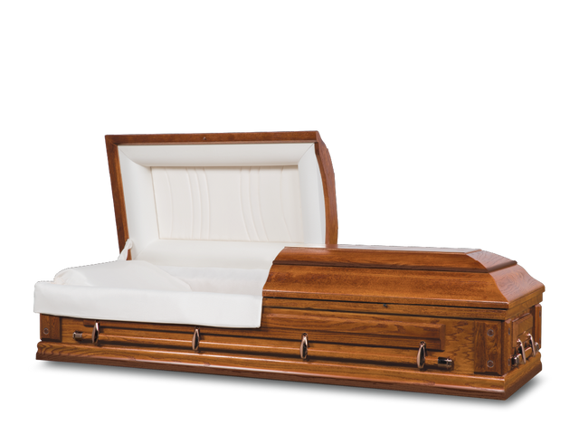 Mission Hardwood Burial Casket with Head End Open