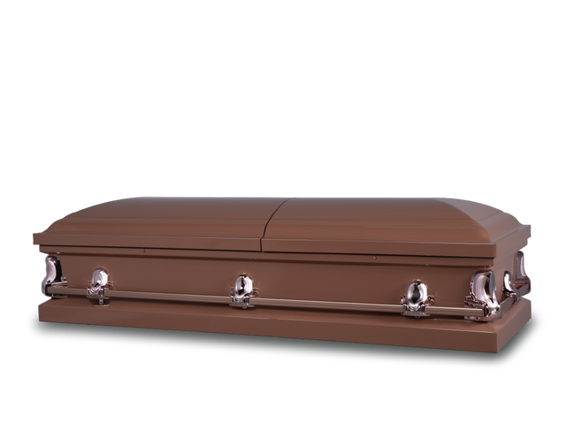Norton copper metal casket closed,  copper hardware and handles. 