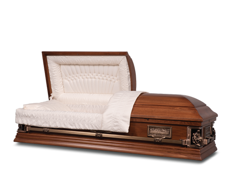 Pieta: The Last Supper Hardwood Burial Casket with Head End Open