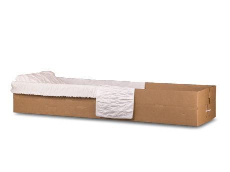 Rental casket Insert with sides that fold up and down