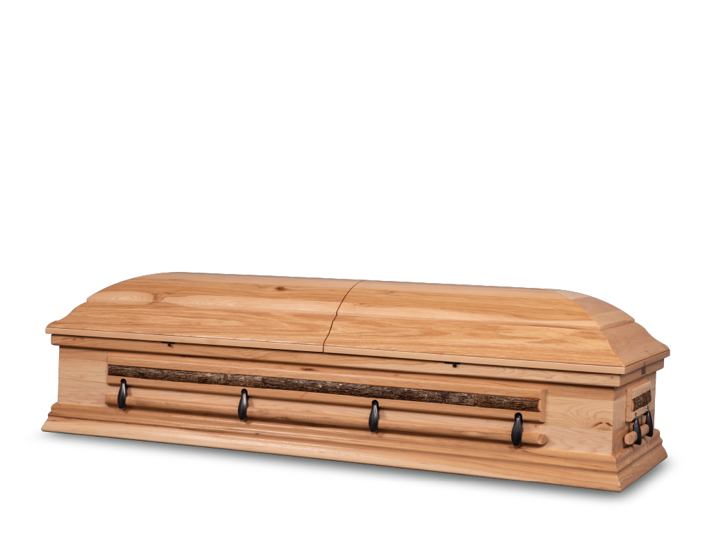 Rustic Woodland Hardwood Burial Casket with Head End Closed