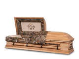 Rustic Woodland Hardwood Burial Casket with Head End Open