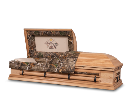 Rustic Woodland Hardwood Burial Casket with Head End Open