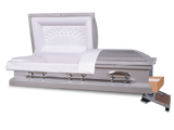 Sonnet™ Square End Metal Rental Casket Alabaster Silver with Head and Foot End Open