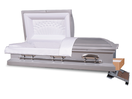 Sonnet™ Square End Metal Rental Casket Alabaster Silver with Head and Foot End Open