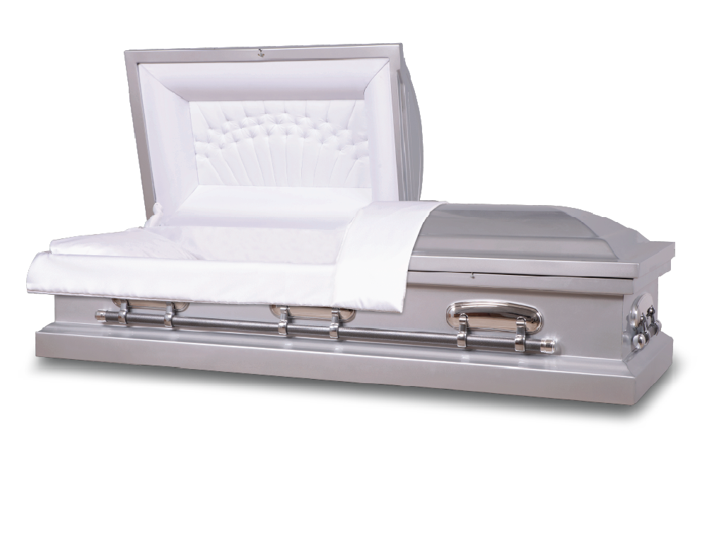 Sonnet™ Square End Metal Rental Casket Alabaster Silver with Head End Open