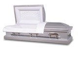 Sonnet™ Square End Metal Rental Casket Alabaster Silver with Head End Open