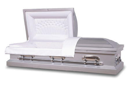 Sonnet™ Square End Metal Rental Casket Alabaster Silver with Head End Open