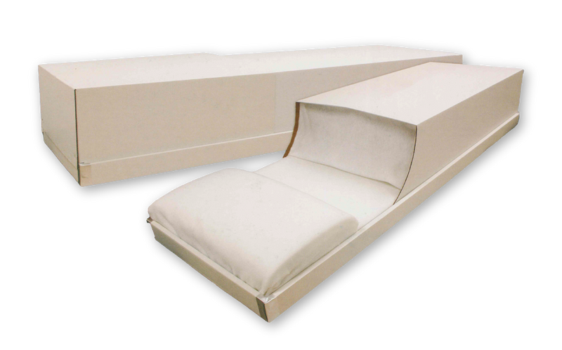 White cardboard cremation viewing container