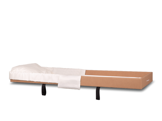 Starmark Wood Based Rental Casket Insert without the lid showing the interior fabric