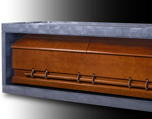 Wood Mesa Casket inside a Polyguard Outer Burial Container