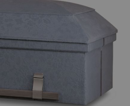 corner view of a cloth covered oversized casket