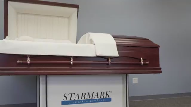 Explaining the benefits of the J-Channel interior system for Ceremonial Rental Caskets